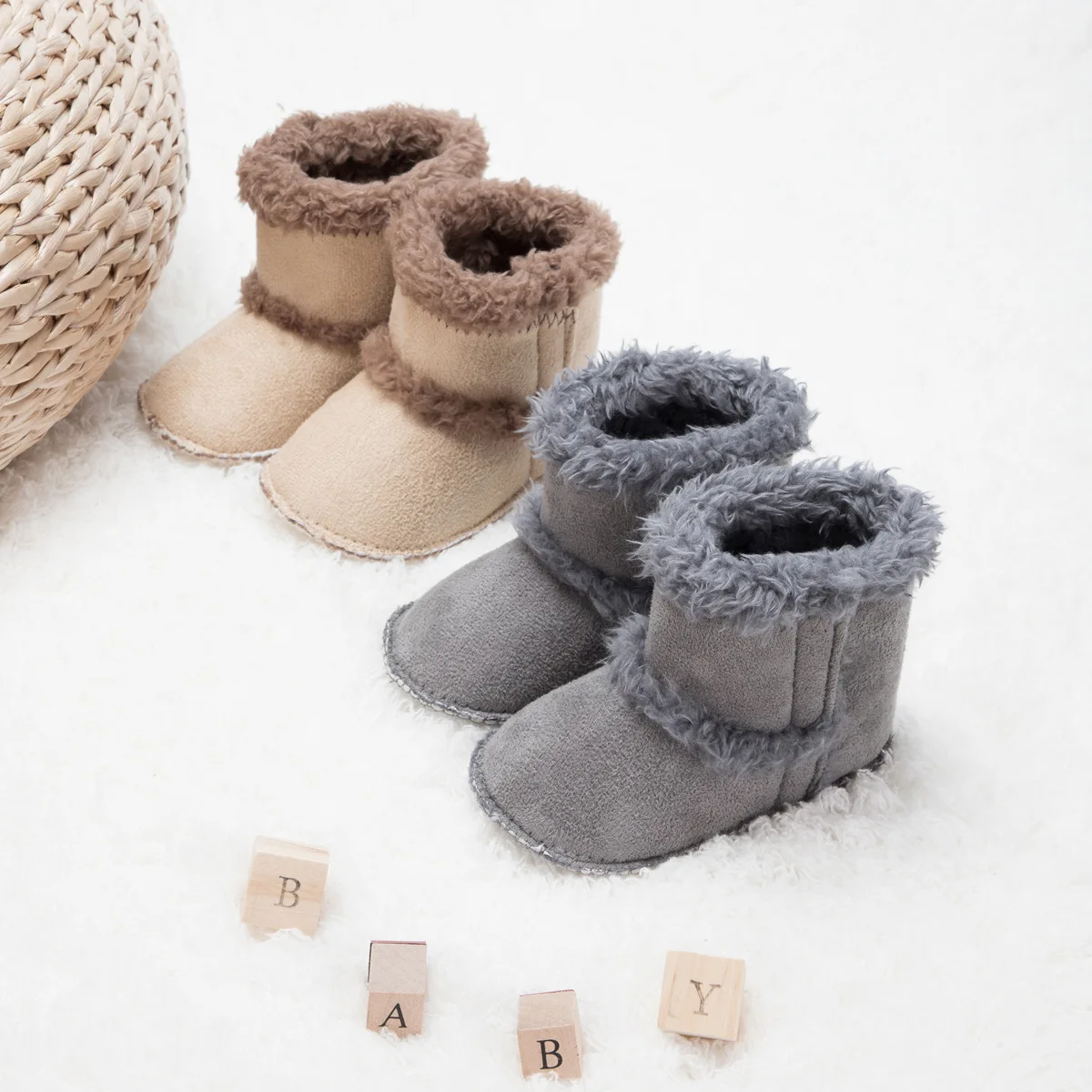 

Children Boots Toddler Cotton Winter Shoes For baby Warm Breathable Anti-slip Soft Bottom Grey​ Pink Khaki Shoes Size 11cm-13cm