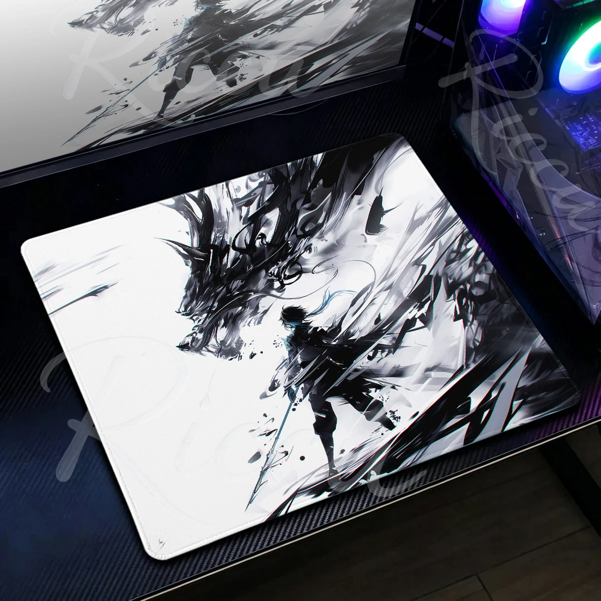 Black White Dragon Mouse Pad Ink Samurai XS DeskMat Office Non-Slip Stitch Edge PC Gaming Keyboard Carpet Gamer Desk Accessories