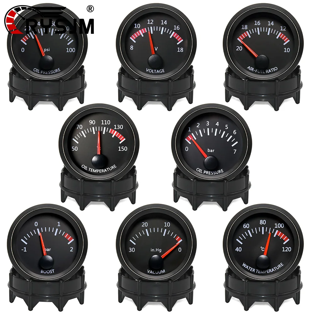 

2'' 52MM Car Gauge 12V Water Temp Oil Temp Gauge Oil Press PSI BAR Volt Gauge Air Fuel Ratio Boost Vacuum Meter Black Face Gauge