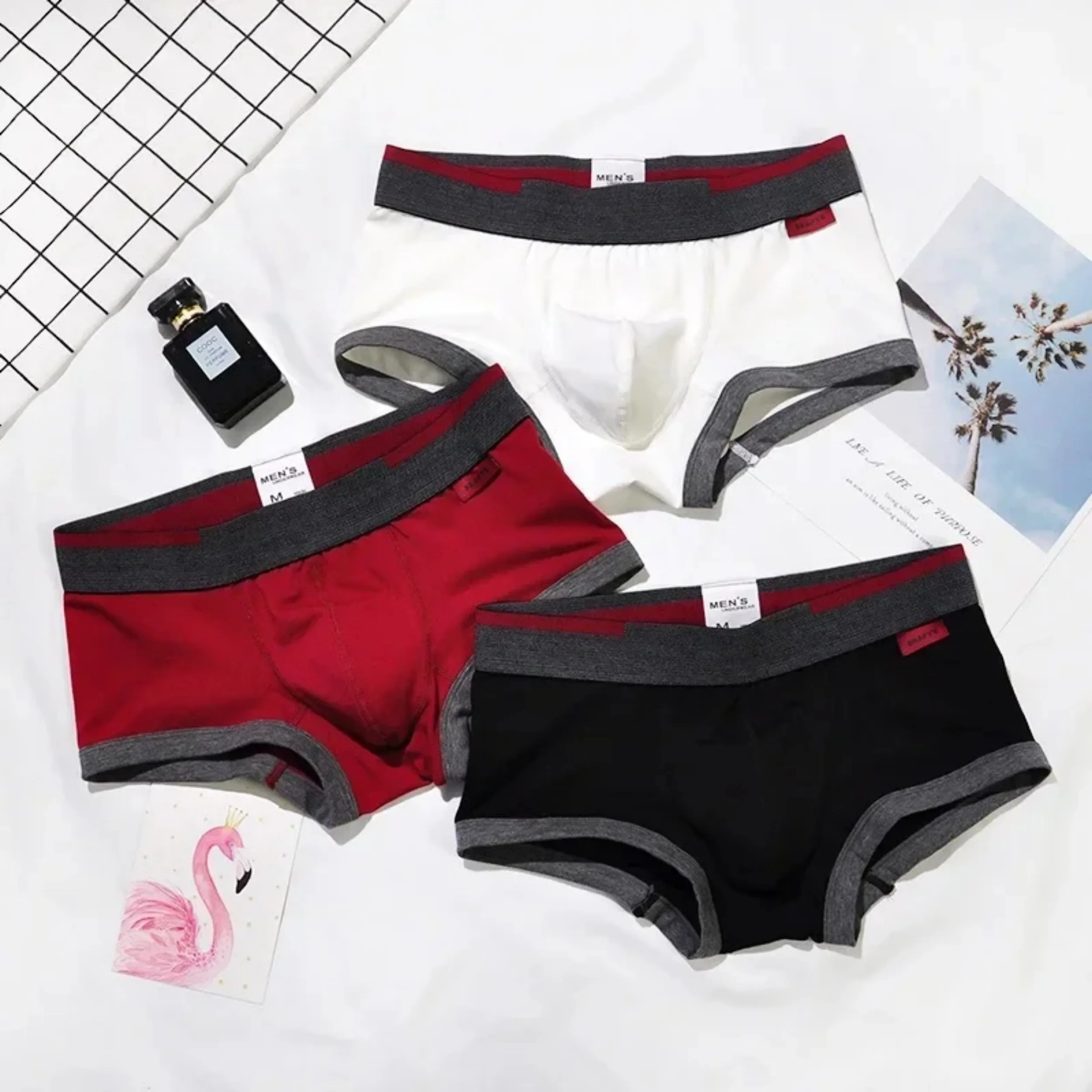 Men\'s Convex Pouch Boxer Shorts for Young Underwear Pure Cotton Mini Panties Anti Curling Hem Underwear Fashion Simple Aro Pants