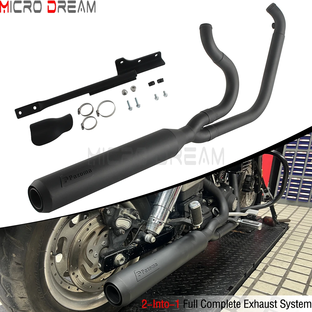 

Motorcycle Big Bore Full Exhaust System 2-Into-1 Muffler Pipes For Harley Dyna Super Wide Glide Street Fat Bob Low Rider 2006-17