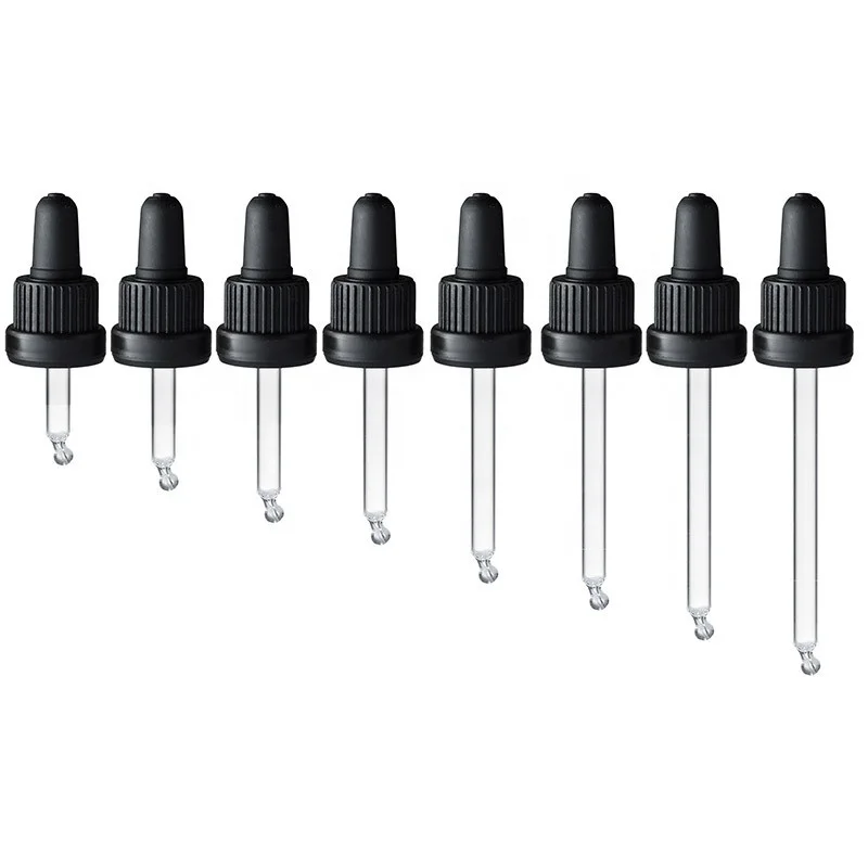 Manipulationssicheren Kunststoff Dropper Cap 18 Mm Matte Schwarz Dropper mit Glas Pipette für Ätherisches Öl Flasche 18/410 Pilfer-beweis Kappe