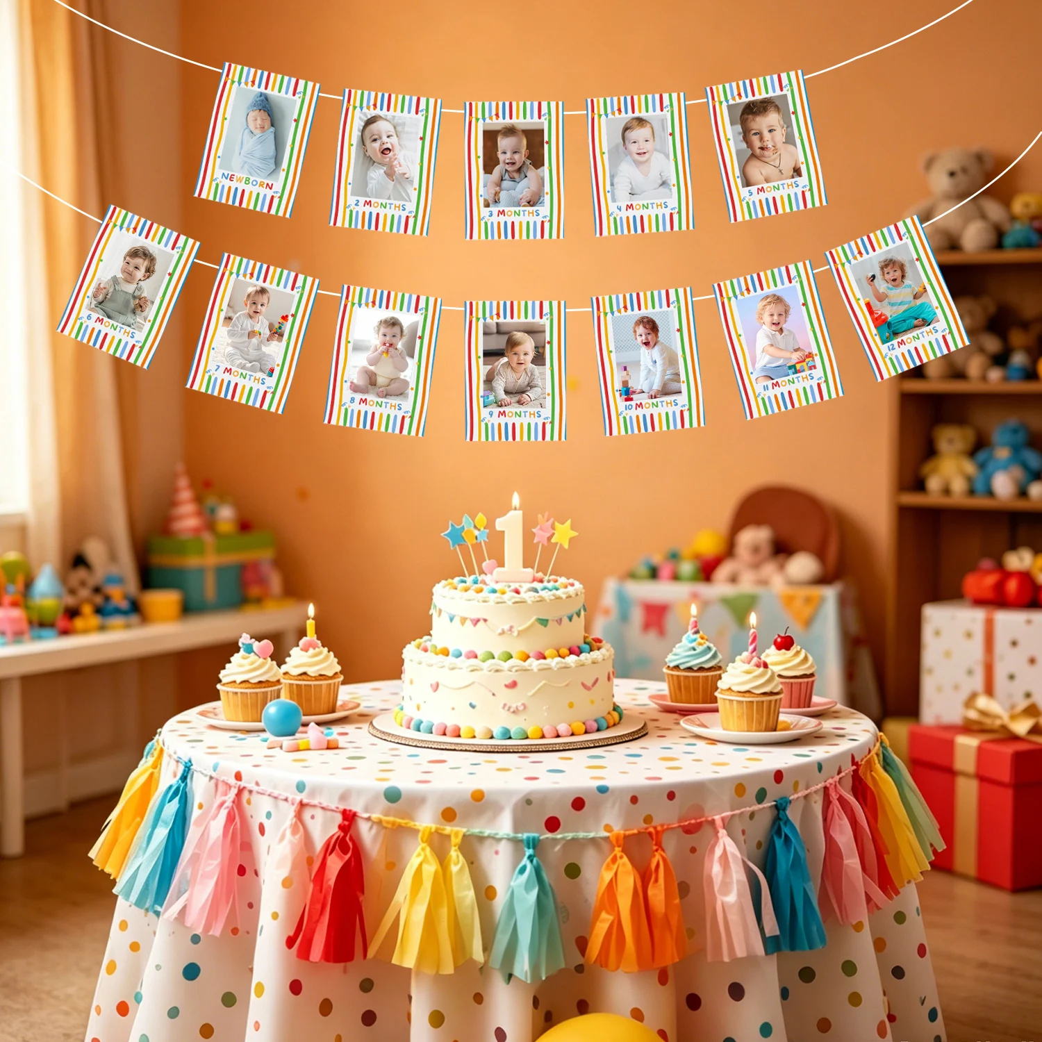 Lustiges 'Fun to Be One' Erstgeburtstags-Meilenstein-Fotobanner für Jungen und Mädchen - Neugeborene bis 12 Monate Wachstumsprotokoll Bildwimpelkette – Detail 2