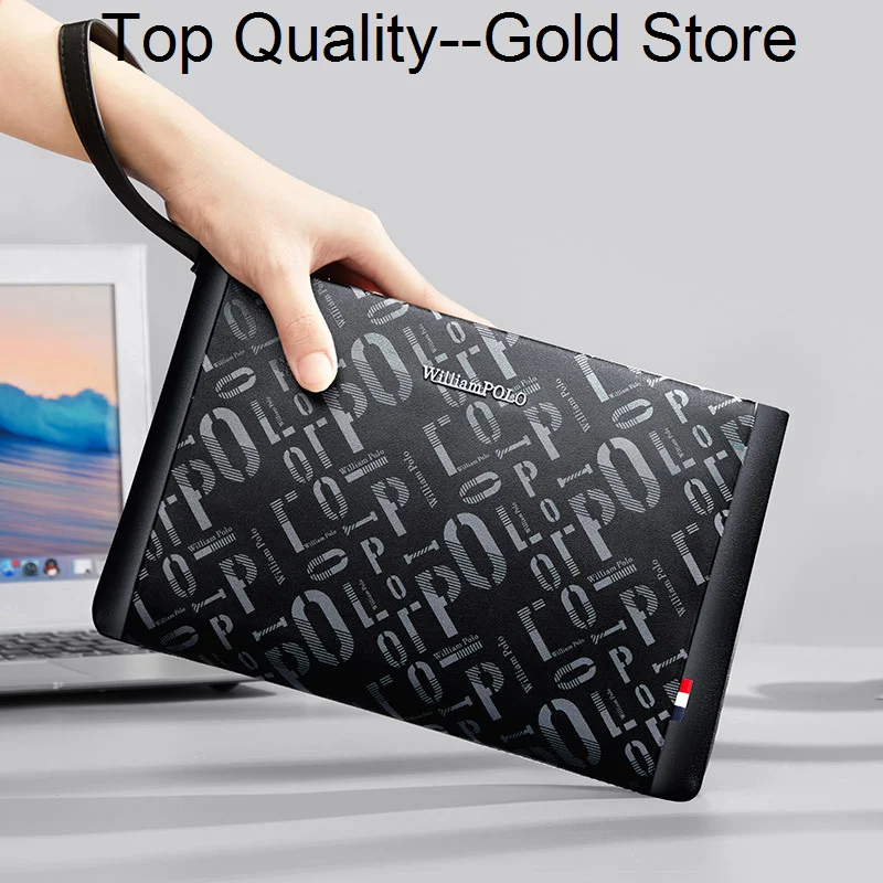 

WILLIAMPOLO Genuine Leather Luxury Men's Clutch Bag Business Large Capacity Envelope Package Fashion Designer Mens Wrist