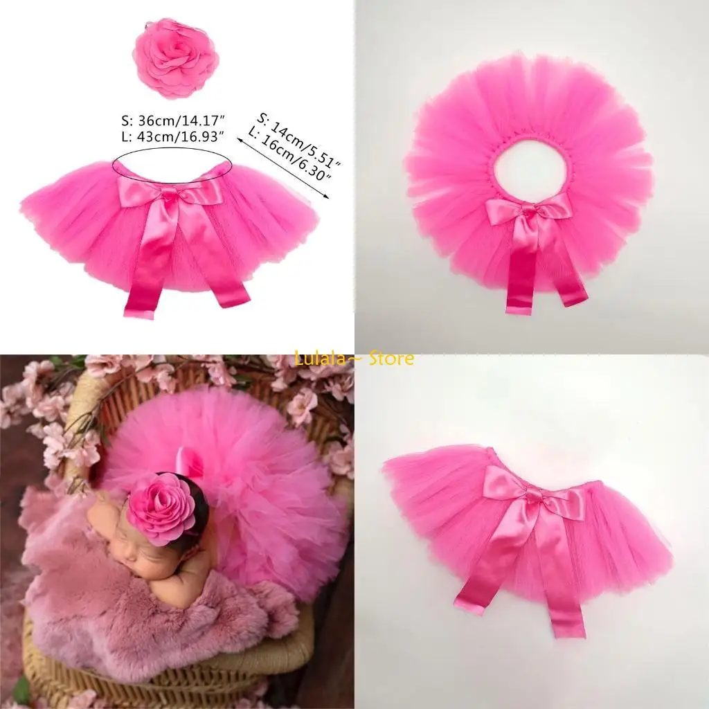 y4qa-2-個新生児写真撮影小道具衣装ベビーチュールチュチュスカートヘッドバンドセット幼児の写真撮影かわいい花のヘアバンド