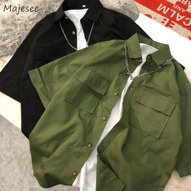 

Shirts Men Solid Handsome Casual Ulzzang Loose Chic All-match Male Clothing Fashion Summer Soft Simple рубашки мужские Popular