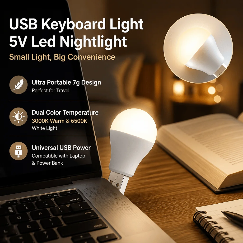 USB LED Light Laptop Keyboard Light Portable Reading Lamp Mini Night Light Eye Care Dual Color Temperature 5V USB Book Light