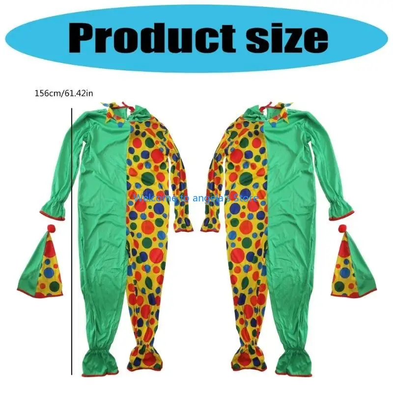 X4YC Clown Outfit Clown Jumpsuits and Clown Hat for Adults Women Men Halloween Clown Costume Accessories Gifts