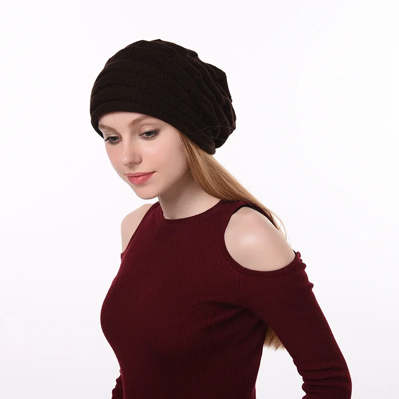 للجنسين الشتاء الصوف قبعة دافئة محبوك فضفاض قبعة المتضخم الشتاء قبعة تزلج مترهل قبعة Skullies Beanies النساء الرجال بيني