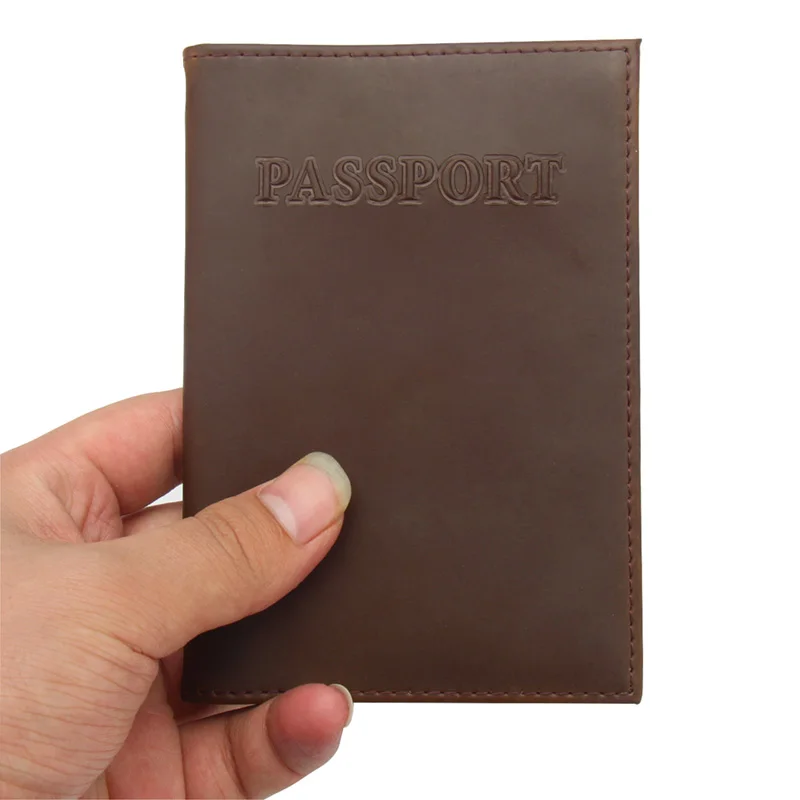 Retro leather passport clip oil-impregnated leather high-end passport book soft-faced cowhide case ticket clip solid color men's