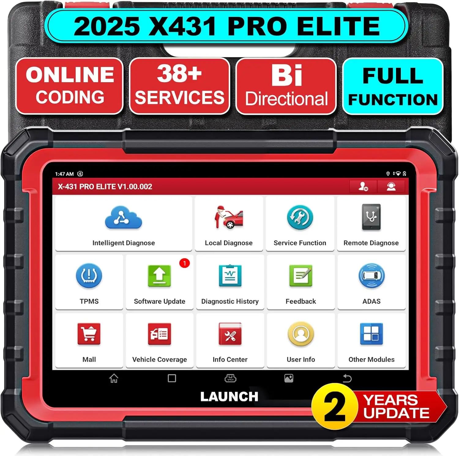 LAUNCH X431 PRO Elite volledig functionele bidirectionele scanner met CANFD & DOIP, ECUCode, 38+ resets, volledige systeemscanner voor alle auto's