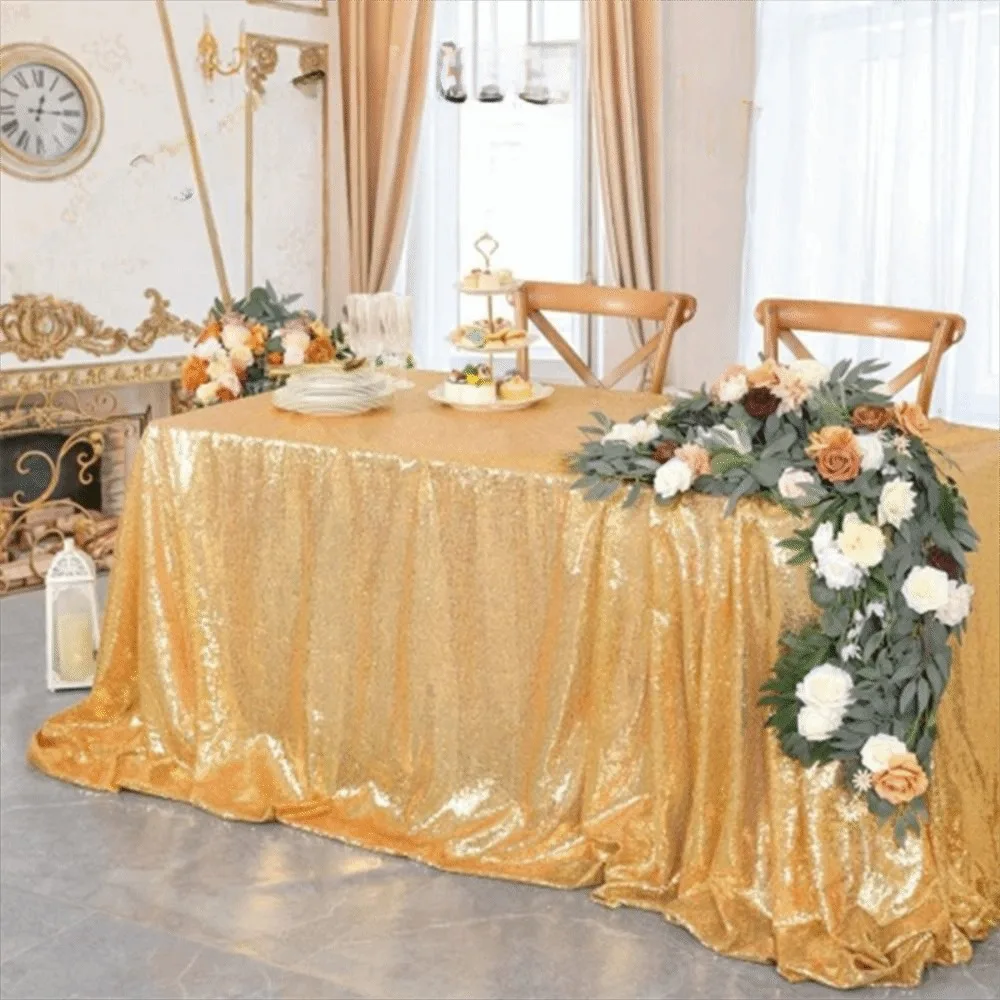 Creative Rectangular Party Sequin Tablecloth Sparkling Polyester Table Linen Solid Color Table Decoration Wedding