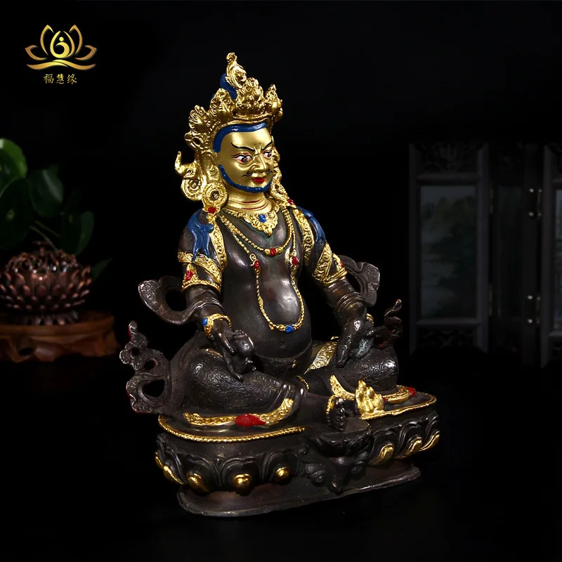 Tybetańska miedź Żółty Bóg Bogactwa Statua Buddy Tybetański Budda Tybetański Ozdoby Wysokość 21cm