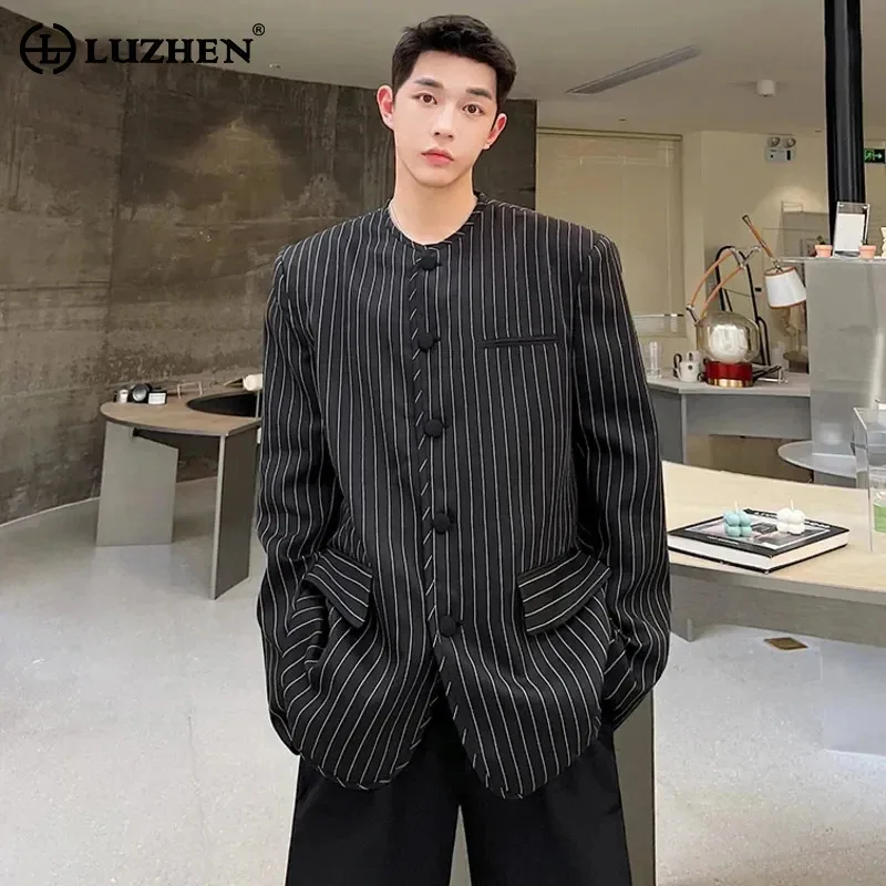 

LUZHEN Men's Stylish Elegant Stripe Printer Blazers Jacket Korean Trendy Harajuku Design Versatile Shoulder Pad Coat 2024 LZ3675