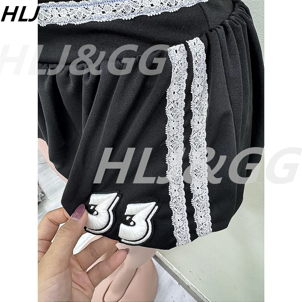 HLJ Vintage Letter Printing Loose Tshirts Two Piece Sets Women V Neck Top And Puffy Shorts Outfits Fashion Trend 2pcs Streetwear