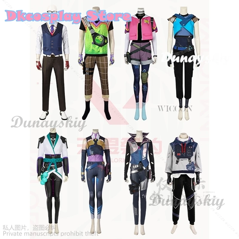 Anime Game VALORANT Clove Jett Cosplay Women Sage Clothes Halloween Gekko Jacket Vest Pants Gloves Adult Men Cosplay Suit Shoes