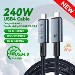 USB4 Cable 40Gbps 240W 8K For Thunderbolt 4 Type C Fast Charging Thunderbolt3 USB 4.0 USB C to C Data Transfer Cable For laptops