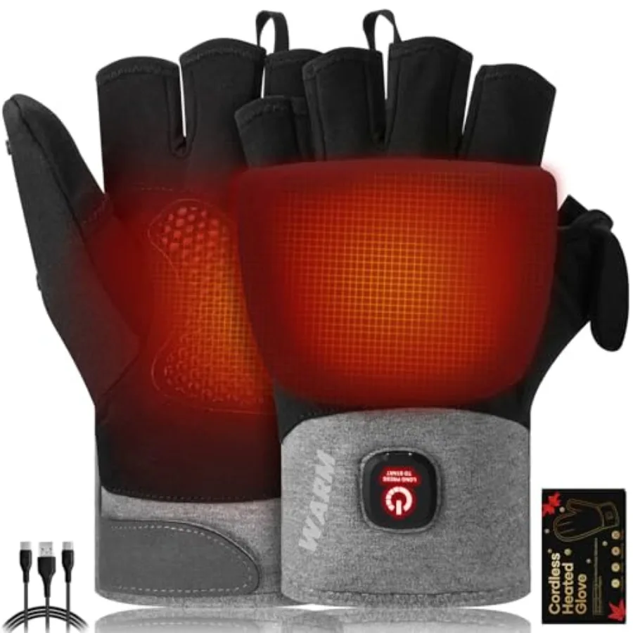 

Heated Gloves for Men Women Rechargeable Detachable Full and Half Hands Heated Glove Fingerless Electric Heating Gloves Hand Wa