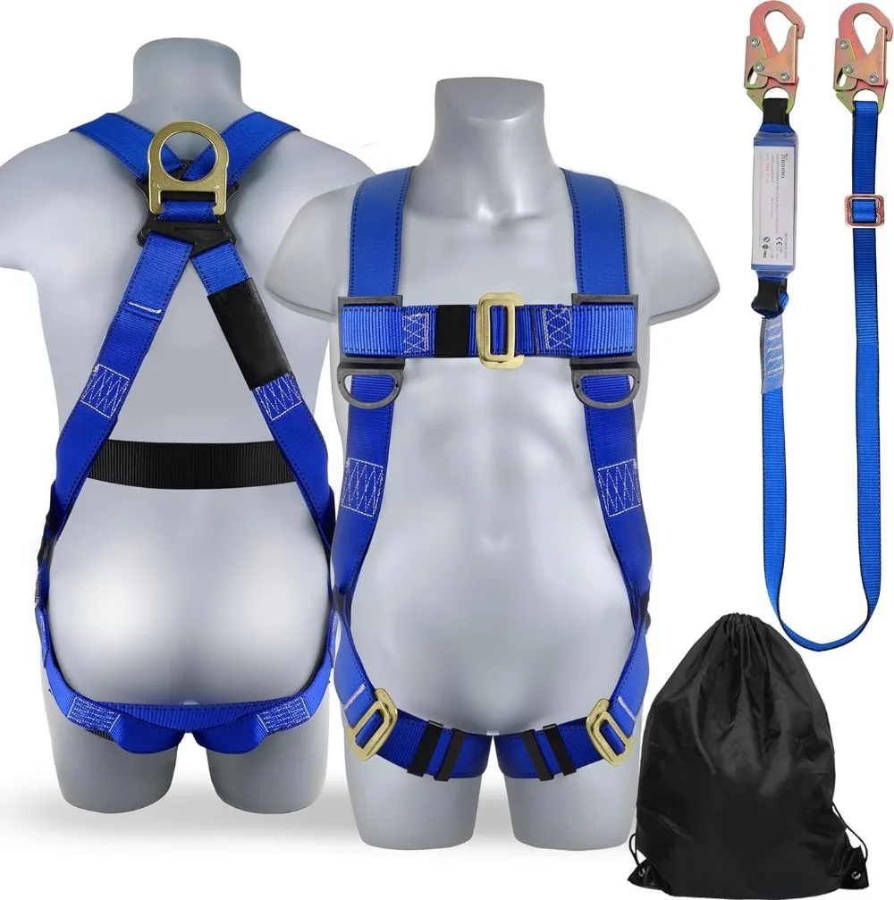 

Professional Full Body Harness 5-Point Dual Back Safety Belt with Shock-Absorbing Lanyard for High-Altitude Operations