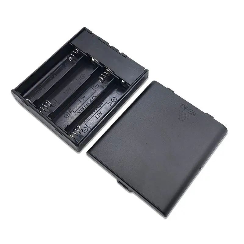 Porta Pilas AA de 4 Ranuras, Caja para Pilas No.5 con Interruptor de Encendido, Conector USB Hembra e Indicador Luminoso