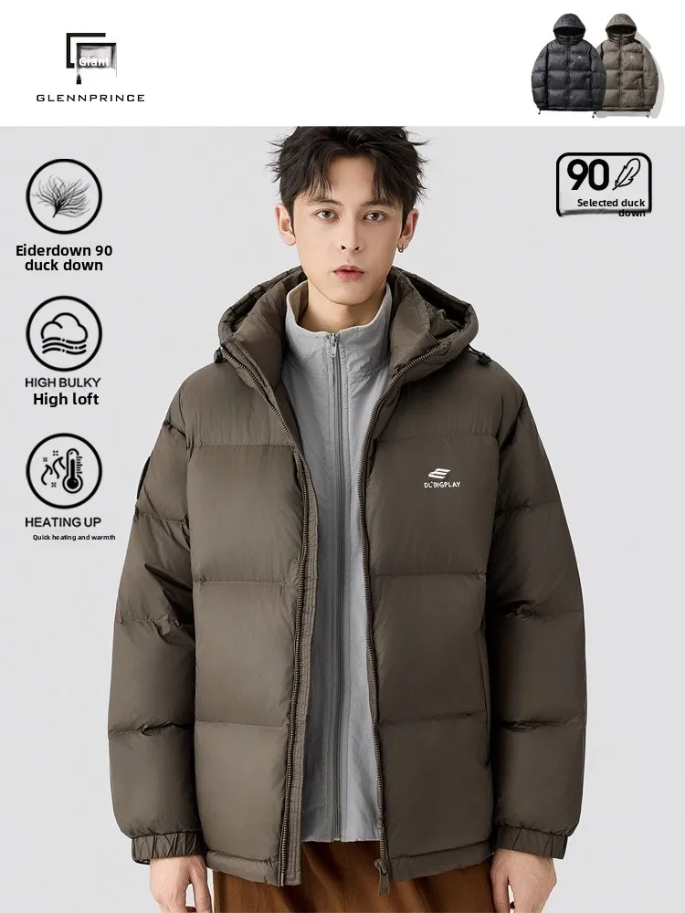 

GPstudio American Casual Hooded Du down Jaet Men's Commuter Versatile Warm Bread Sle Loose Outerwear Trendy