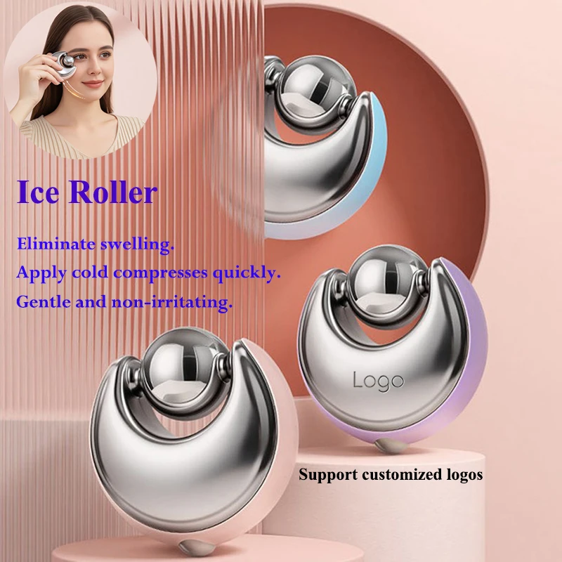 

360° Rotating Face Icing Lifting Cold Roller Face Massage Mini Stainless Steel Ice Roller Gezicht Skincare Tools Customized Logo