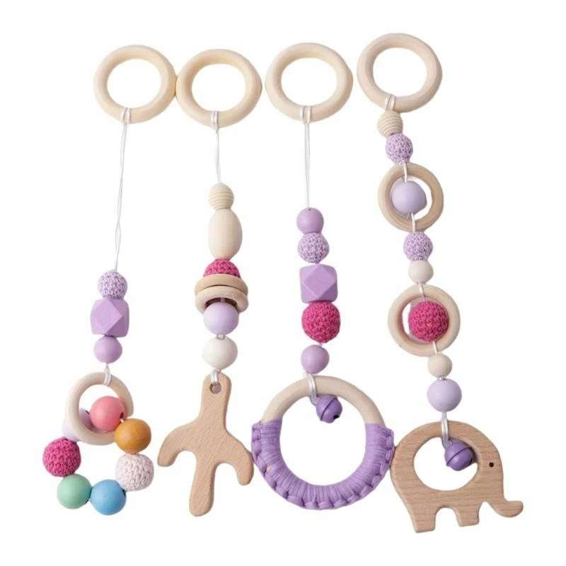 

J15U for Play Gym Frame Activity Hanging Pendants Fitness Rack Decorations Stroller Ornaments Rattle for Newborn Wooden Teeth
