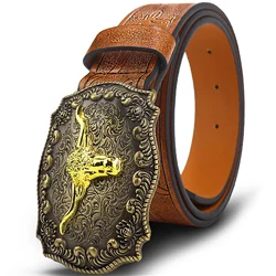 OYIFAN European Western Cowboy Carved Crafted Belt Jeans Belt 100-110-120 Universal Belt for Men and Women