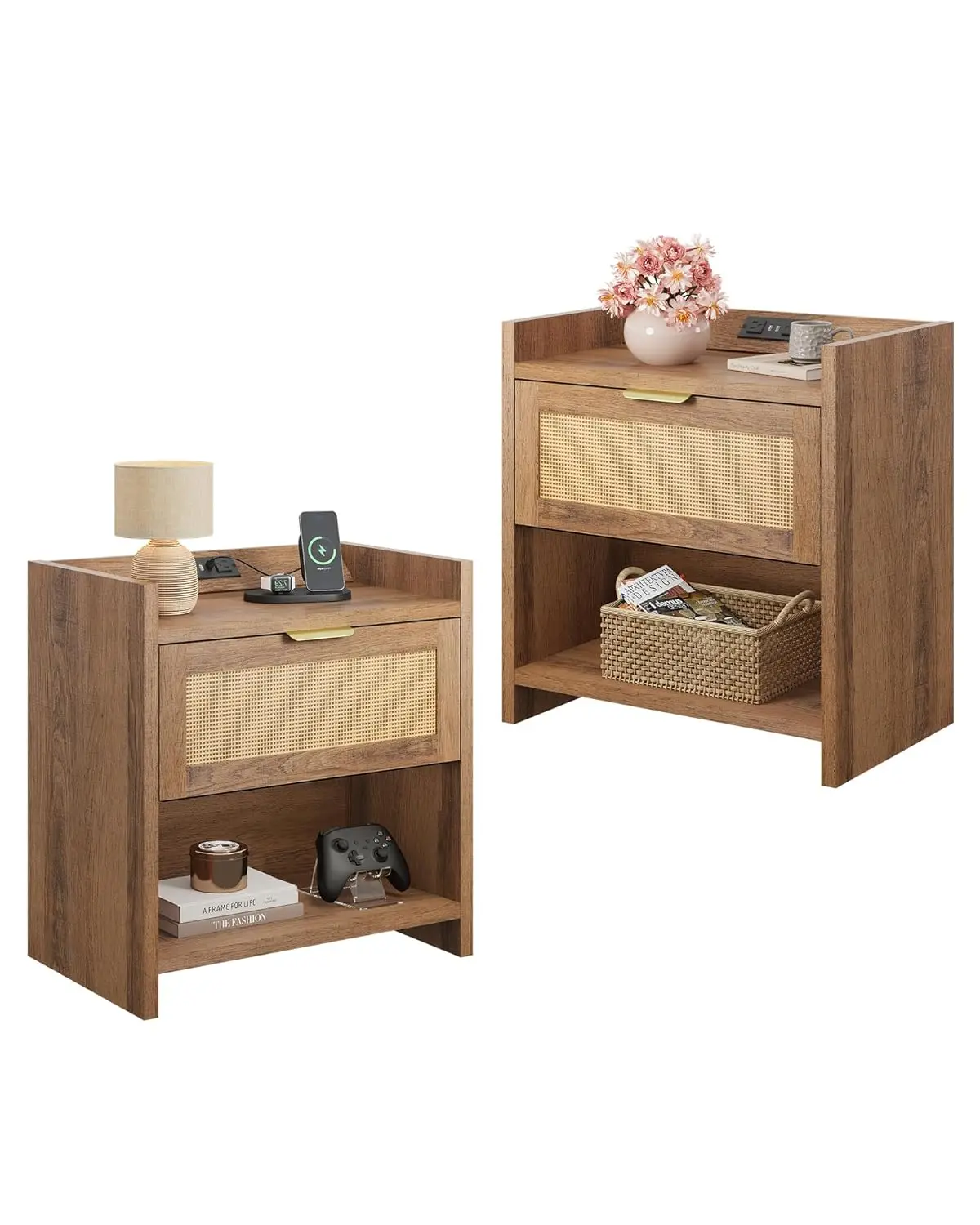 

Nightstands Set of 2, Night Stand Sets with Charging Station, Bed Side Table with Storage Drawer, Customized