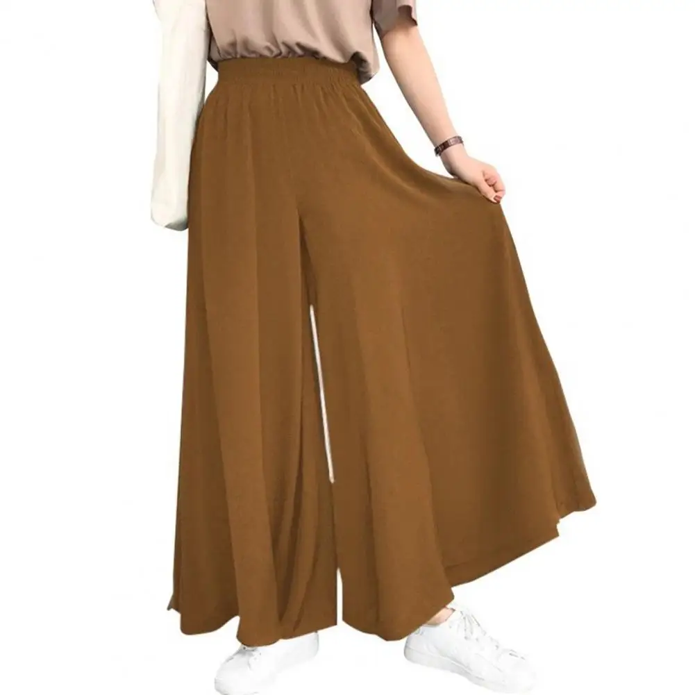 Fashion High Waist Elastic Waistband Solid Color Women Pantskirt Full Length Oversized Wide Leg Pants Female Clothing