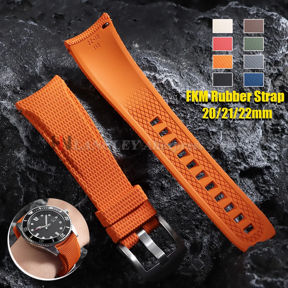 Bracelet de montre en caoutchouc fluoré souple, extrémités courbées, à libération rapide, pour Omega Seamaster, pour Seiko FKM, 20mm, 21mm, 22mm