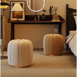 Cream Style Pumpkin Flannel Foot Seat, Luxury Bedroom Shoe Changing Stool, High Elastic Sponge, Shoe Bench, Hallway Stool