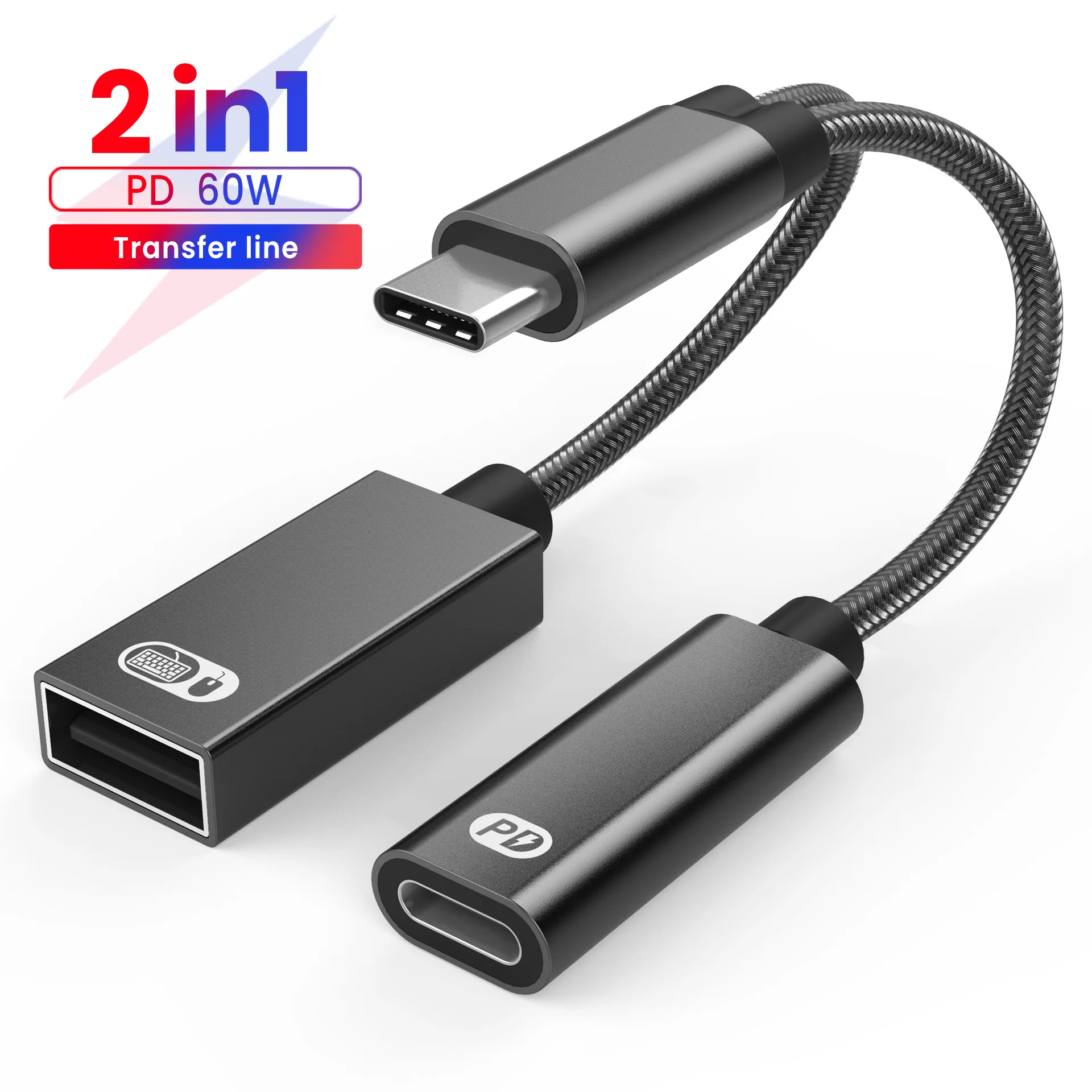 

USB C OTG Smart Accessory 2-in-1 3.0 C-port Male To Female 60W PD Fast Charging Compatible with Google TV and Nintendo Switch