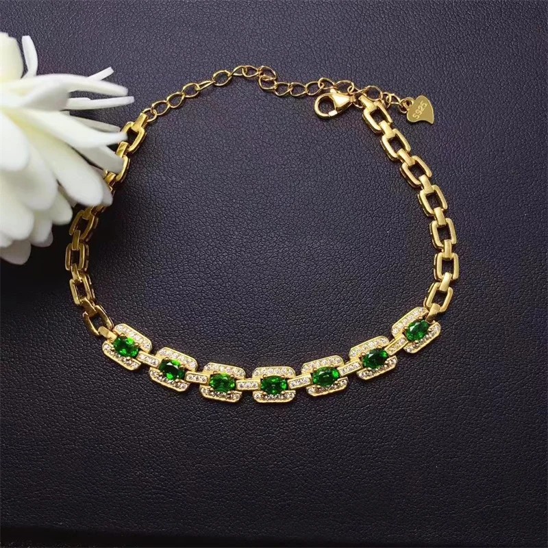 

Natural Chrome Diopside Bracelet for Women Jewelry Gift Natural Original Real Gemstone S925 Silver with Certificate 15+3cm