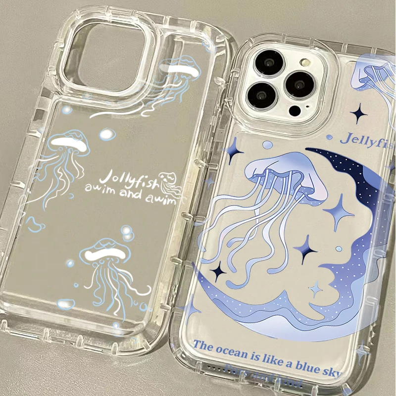 Beautiful Blue jellyfish Phone Case For iPhone 16 15 14 13 12 11 Pro Max XS X XR 8 7 Plus SE 2020 Clear Soft Silicone Back Cover