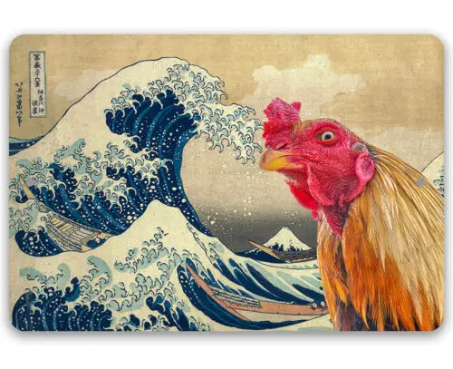 Metal Sign - The Great Wave off Kanagawa Painting - Interrupted by Rooster Farm