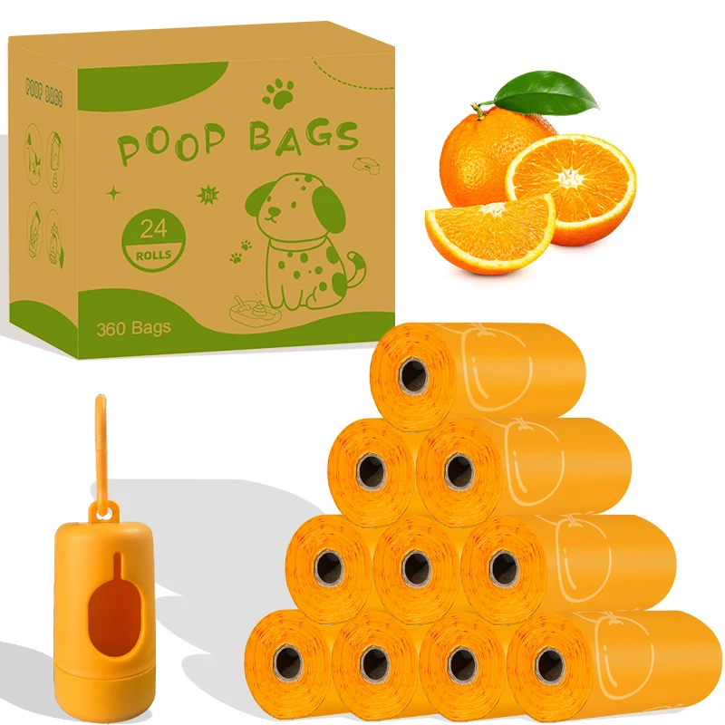 Bolsas fotodegradables para excrementos de mascotas EPI, bolsa para caca para perros con aroma naranja, suministros de limpieza para mascotas, dispensador de regalo
