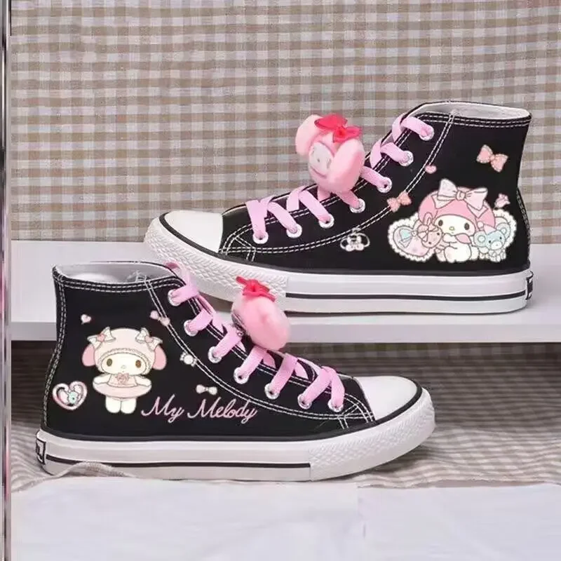 Anime Lolita High Top Cartoon Flats Canvas Shoes Kuromi  My Melody Print Casual Sneakers Cinnamoroll Couple Student Sneakers