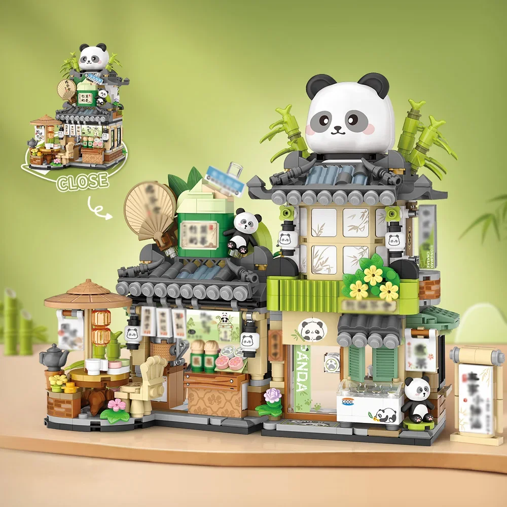 860pcs Mini Bricks City Tea House Building Blocks Set, Openable Panda Construction Tea Shop Building Toys for Boys Girls Age 8+