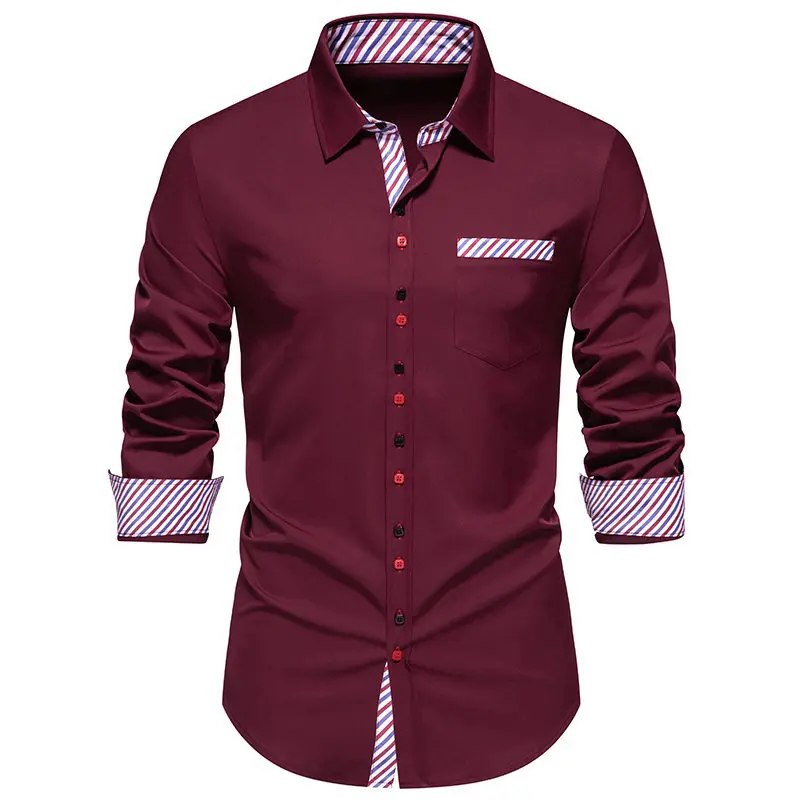 

2024 Spring/Summer New Cross border European Triangle Neck Stripe Colored Men's Long sleeved Shirt Top