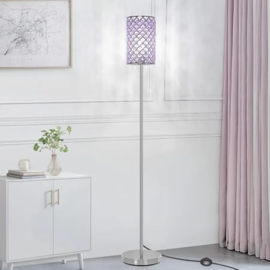 Floor Lamp for Bedroom, Crystal Floor Lamp with Glam Shade, Elegant Standing Lamp with On/Off Feet Switch and Base, Corner Pole