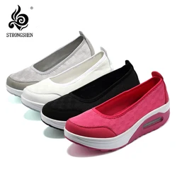 SRTONGSHEN Women Shoes Fashion Breathable Walking Mesh Flat Shoes Sneakers Women Summer Rocking Shoes Black Ladies Shoe