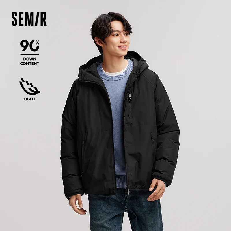 

Semir Down Jacket Men 2024 New Winter Thin Textured Outerwear Hooded Outdoor Versatile