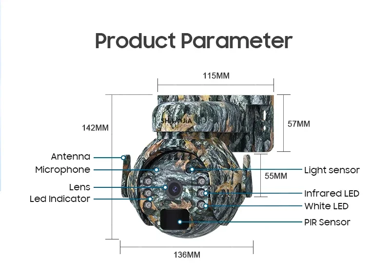 SHIWOJIA 4K 8MP 12X Zoom 4G Solar Security Cameras Wireless Outdoor 360° View Animal Monitoring Camouflage Color Battery PTZ Cam