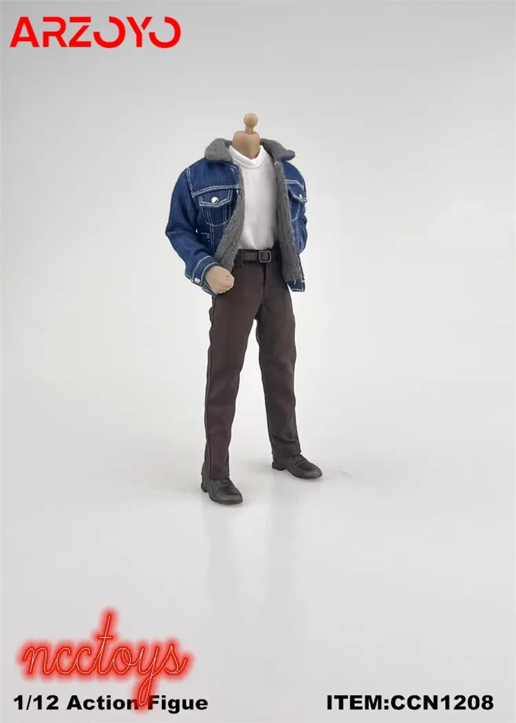 1/12 CCN1208 Lamb Down Denim Jacket Casual CCN1207 T-shirt CN1205 Pants Clothes Accessory for 6" Male Soldier Action Figure Body