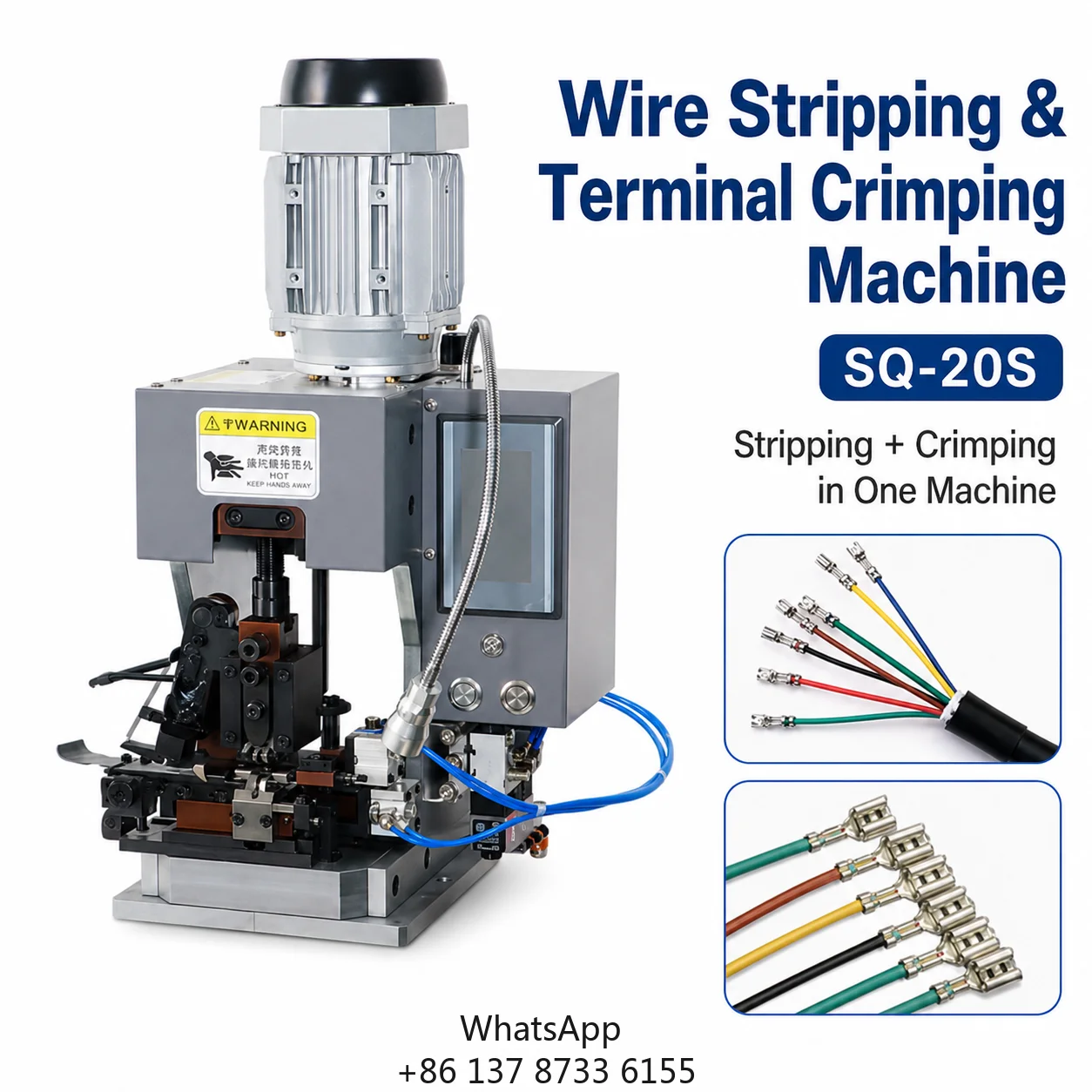 SQ-20S Wire Stripping And Terminal Crimping Machine 2.0T 0.1-2.5 Sq Mm 1-10 Mm Stripping For Wire Harness Cable Assembly