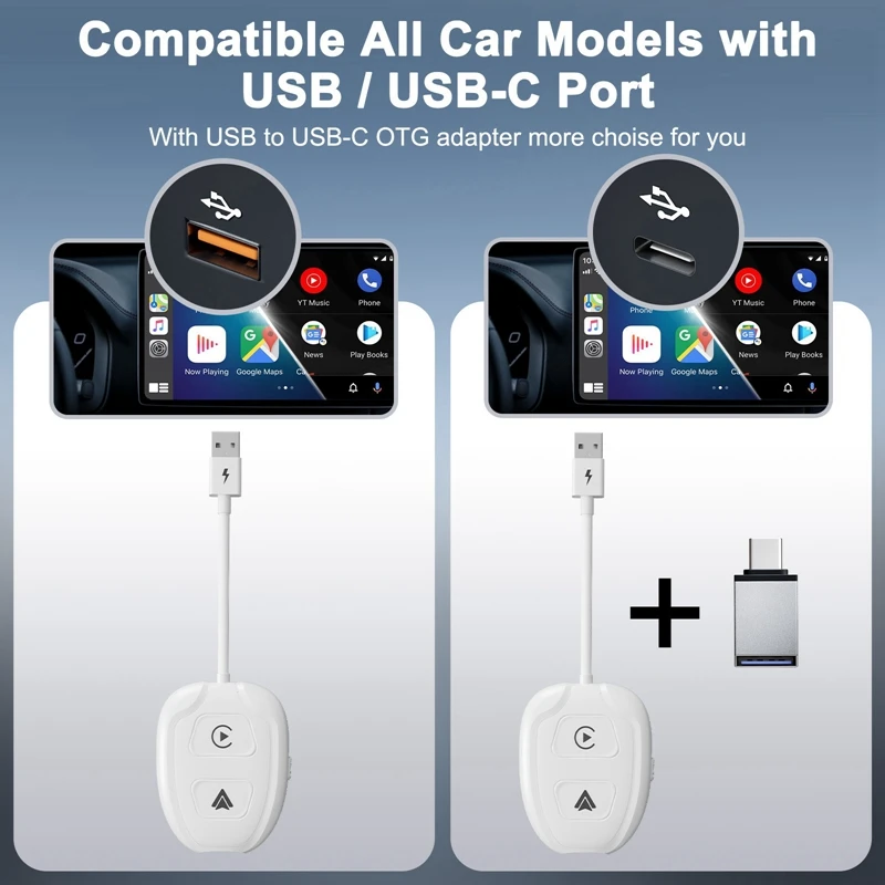 2PCS 2 In 1 Wireless Carplay Adapter For Apple Android Auto Wireless Carplay Dongle For Wired Apple Carplay & Android, Durable