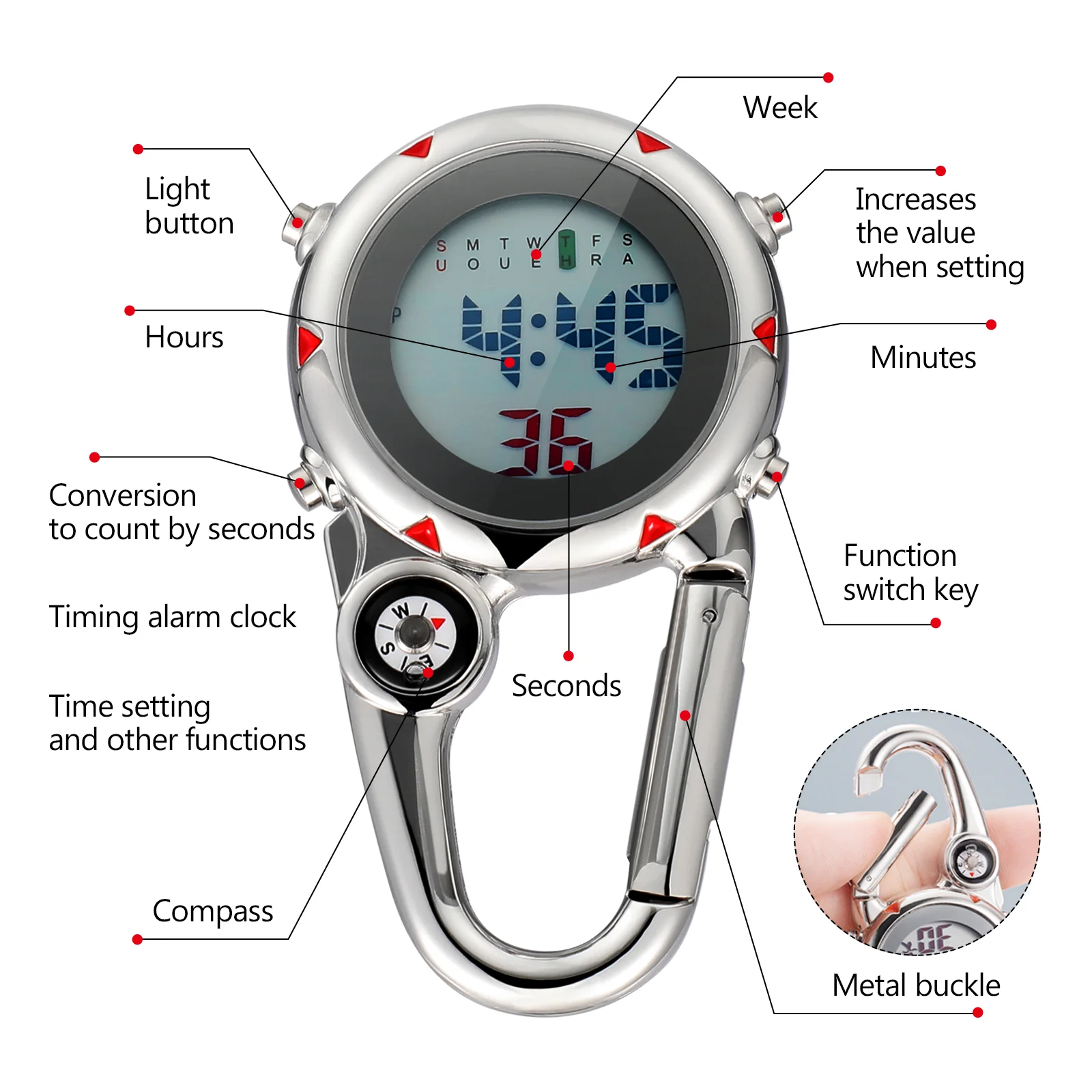 Jam tangan modis Outdoor Mini bulat tombol angka kuarsa Analog klip Carabiner jam tangan antik perunggu Steampunk Romawi mati rasa