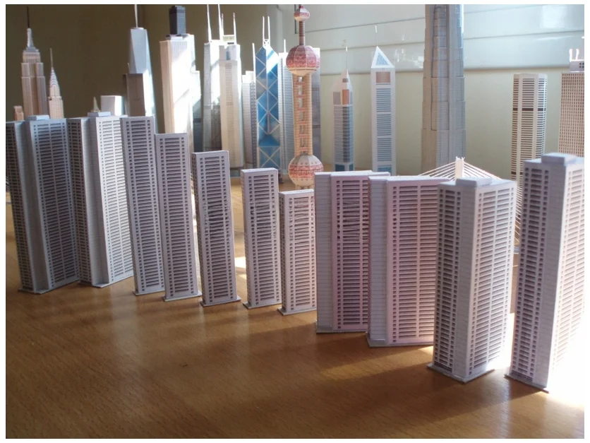 

777 Paper Model Set Office Building Residential Building 3 Pieces Building Sand Model Kit Adult Assembly Static Model