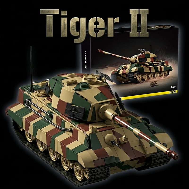 

WW2 Military King Tiger 2 Heavy Tank Building Blocks MOC Army Weapon Vehicle DIY Assembly Bricks Educational Toy Boys Adult Gift